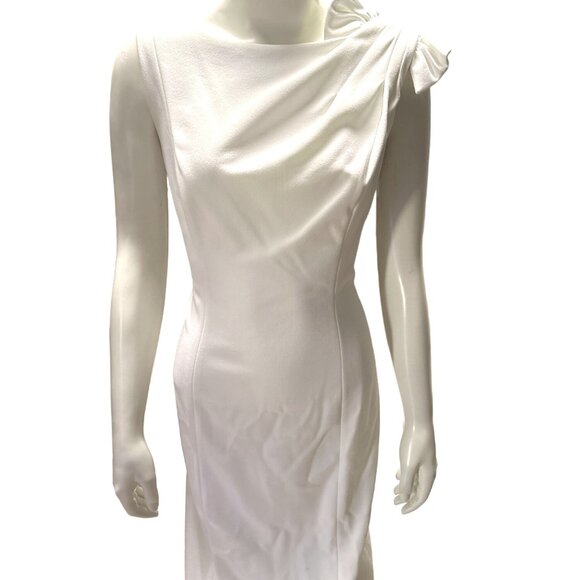 Calvin Klein Elegant White One-Shoulder Dress With Bow Accent Zipper Back  Sz 8 - Picture 1 of 15